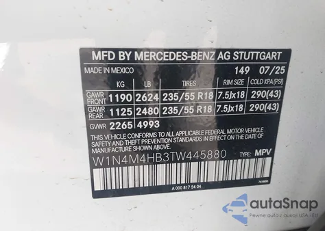 2026 Mercedes-Benz Glb 250 4Matic from USA, damaged, VIN W1N4M4HB3TW445880